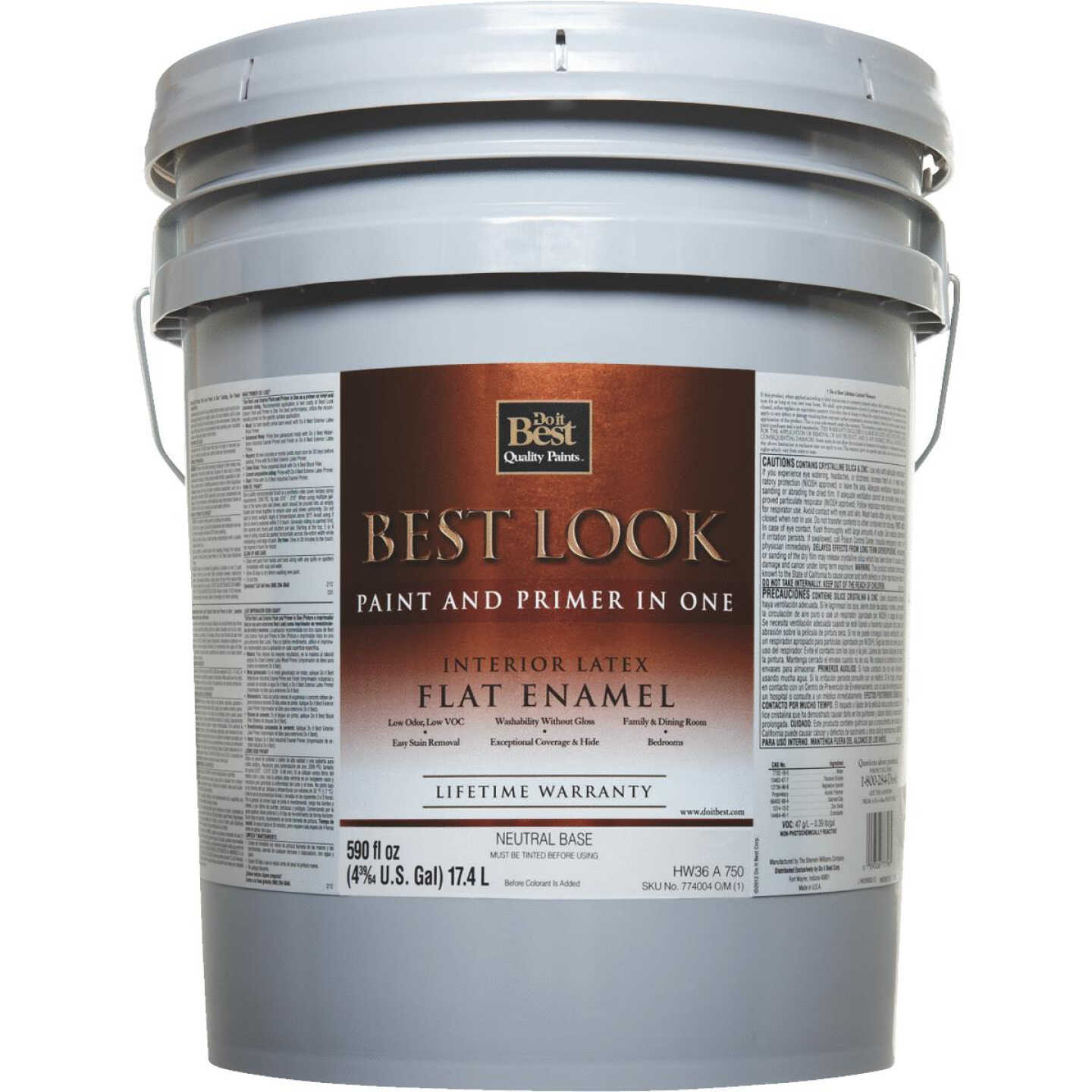 Best Look Latex Paint & Primer In One Flat Enamel Interior Wall Paint, Neutral Base, 5 Gal. Image 1