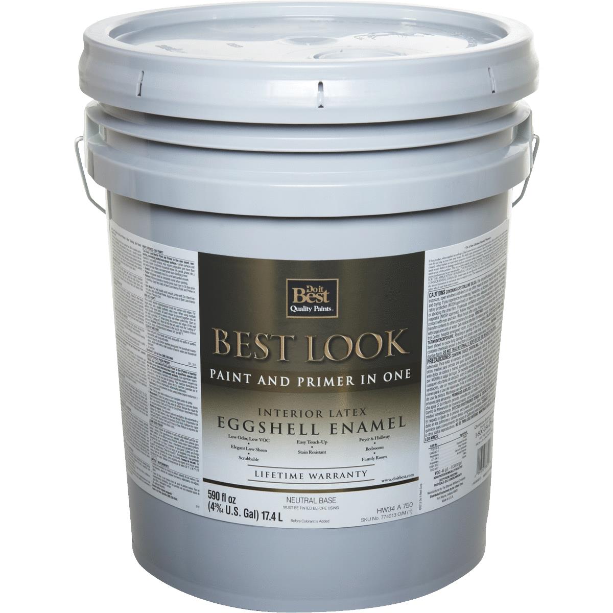 Best Look Latex Paint & Primer In One Eggshell Interior Wall Paint, Neutral Base, 5 Gal.