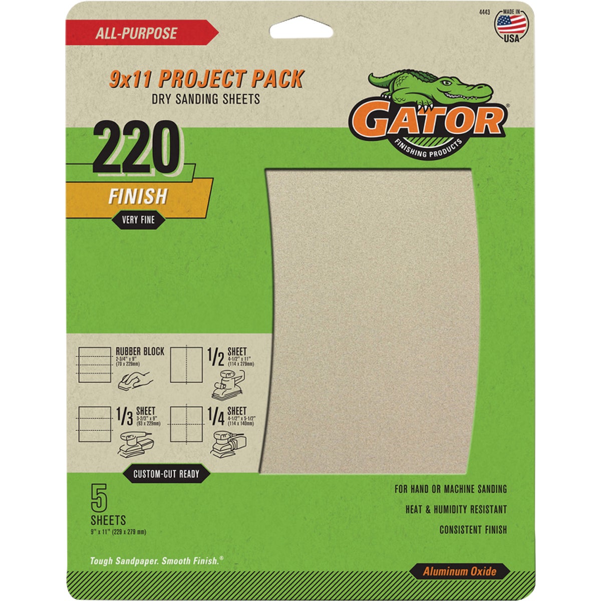 GatorGrit 9 In. x 11 Ft. Extra Fine 220-Grit Sandpaper (5-Pack)