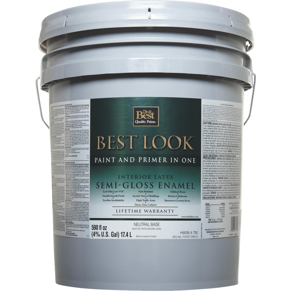 Best Look Latex Paint & Primer In One Semi-Gloss Interior Wall Paint, Neutral Base, 5 Gal. Image 1
