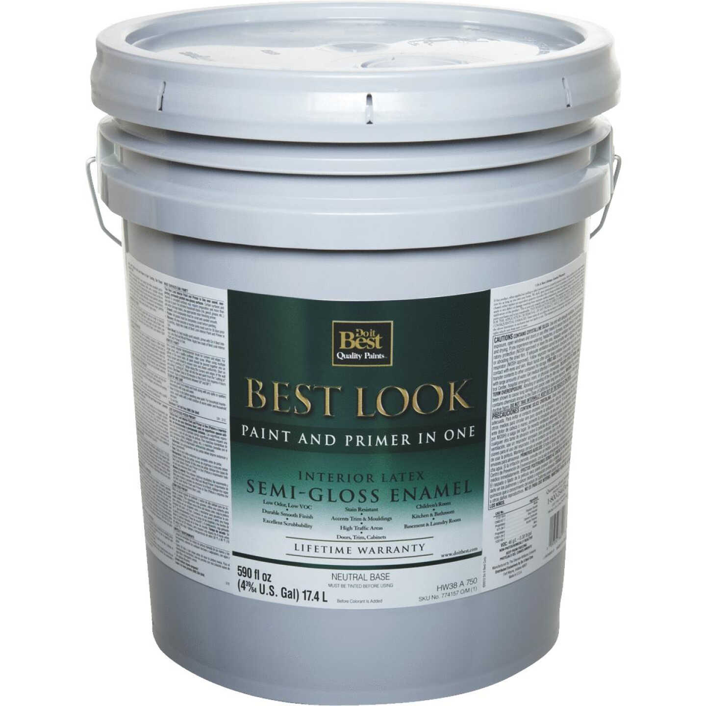 Best Look Latex Paint & Primer In One Semi-Gloss Interior Wall Paint, Neutral Base, 5 Gal. Image 1