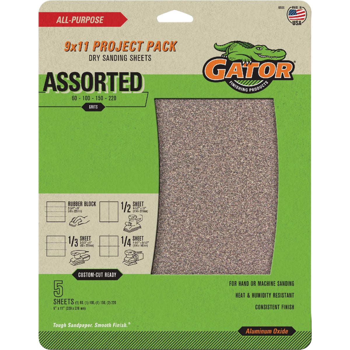 GatorGrit 9 In. x 11 In. Assorted-Grit Sandpaper (5-Pack)