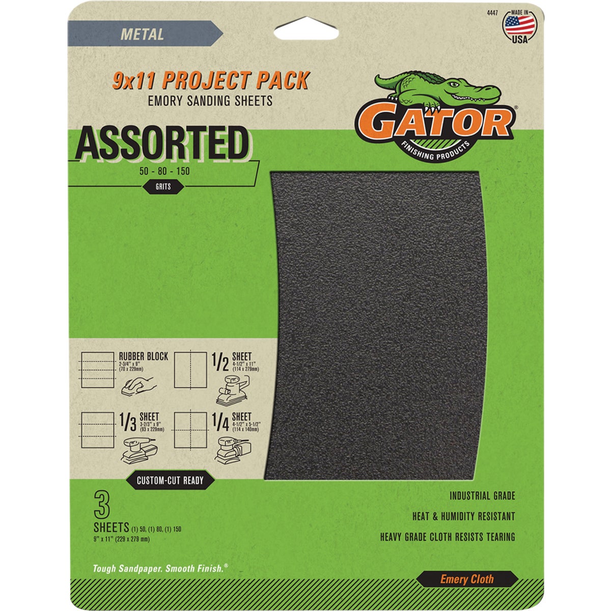 GatorGrit Assorted-Grit Emery Cloth Sandpaper (3-Pack)