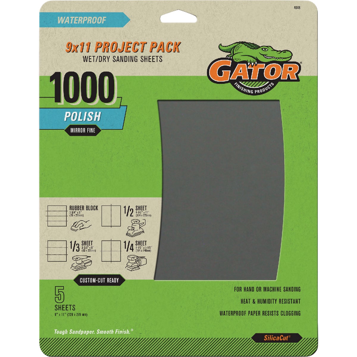 GatorGrit 9 In. x 11 In. Mirror Fine 1000-Grit Sandpaper (5-Pack), Ideal For Wet Or Dry Sanding Of Metal & Between Coats Sanding Of Finishes.