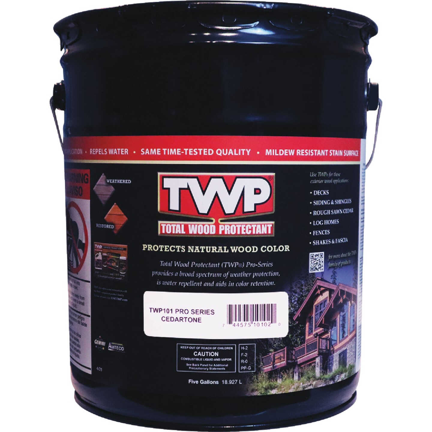 TWP 100 Pro Series Semi-Transparent Wood Protectant Deck Stain, Cedartone, 5 Gal. Image 1