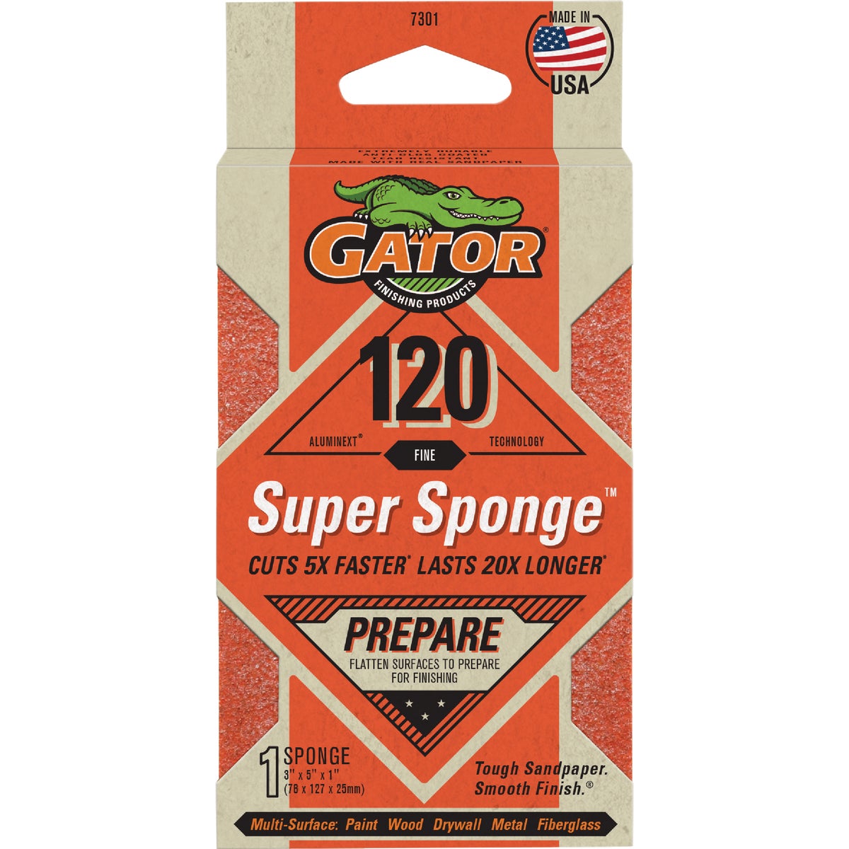 Gator Large 3 In. x 5 In. x 1 In. 120-Grit EZ123 Jumbo Sanding Sponge