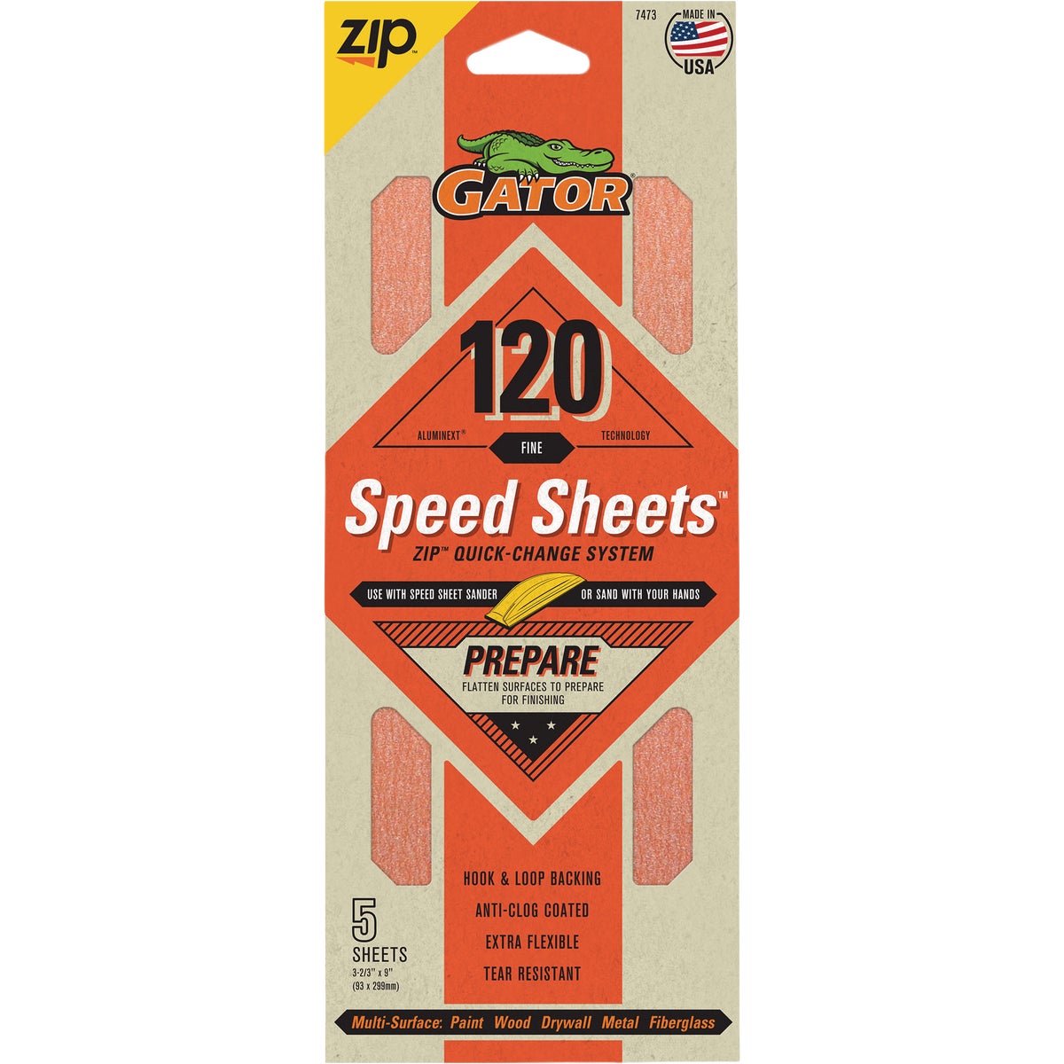 Gator Grit 3 In. x 9 In. Medium ZIP Speed Sheet, 120 Grit (5-Pack) Image 1
