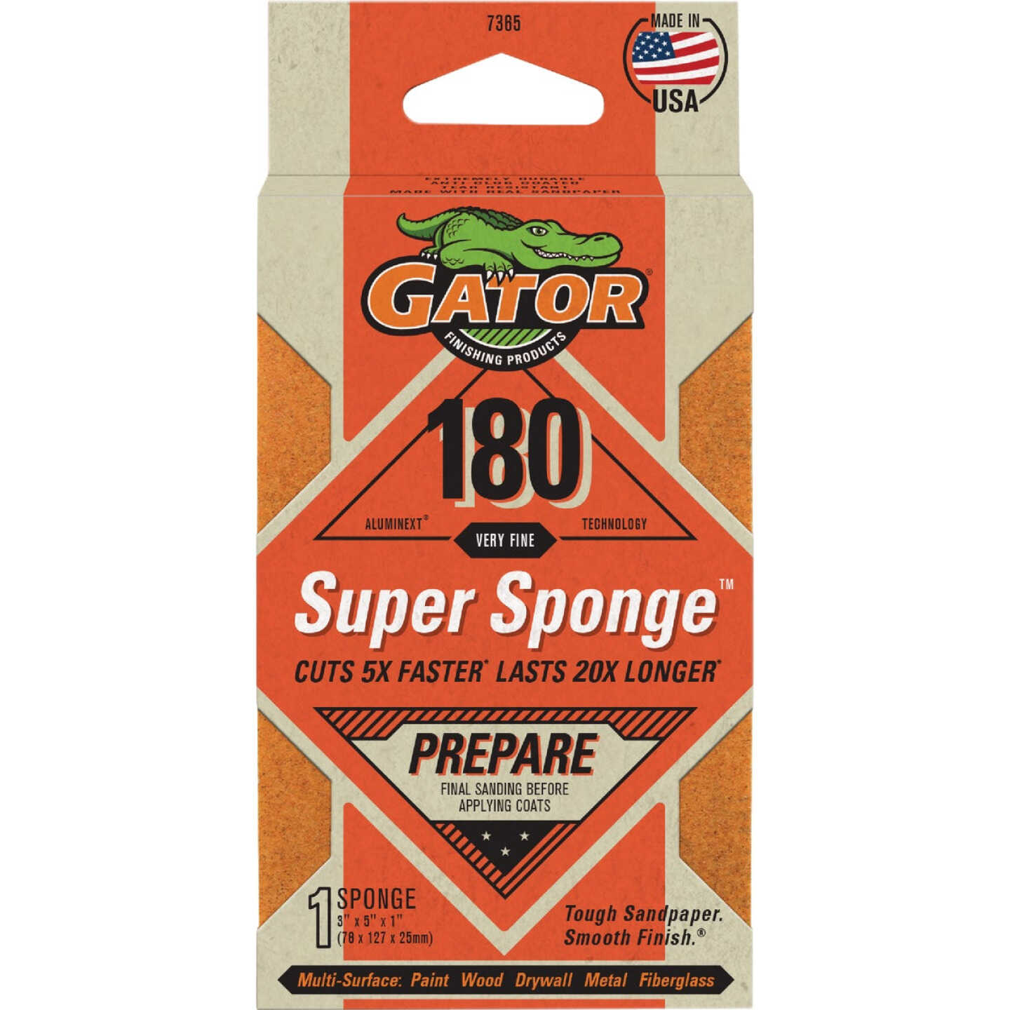 Gator 3 In. x 5 In. x 1 In. Medium 180-Grit EZ123 Premium Sanding Sponge Image 1