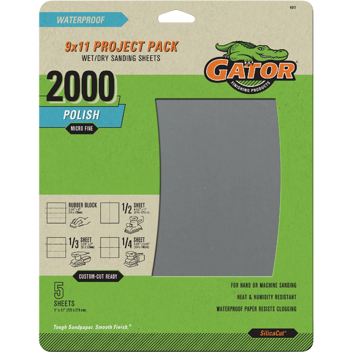 GatorGrit 9 In. x 11 In. Mirror Fine 2000-Grit Sandpaper (5-Pack)
