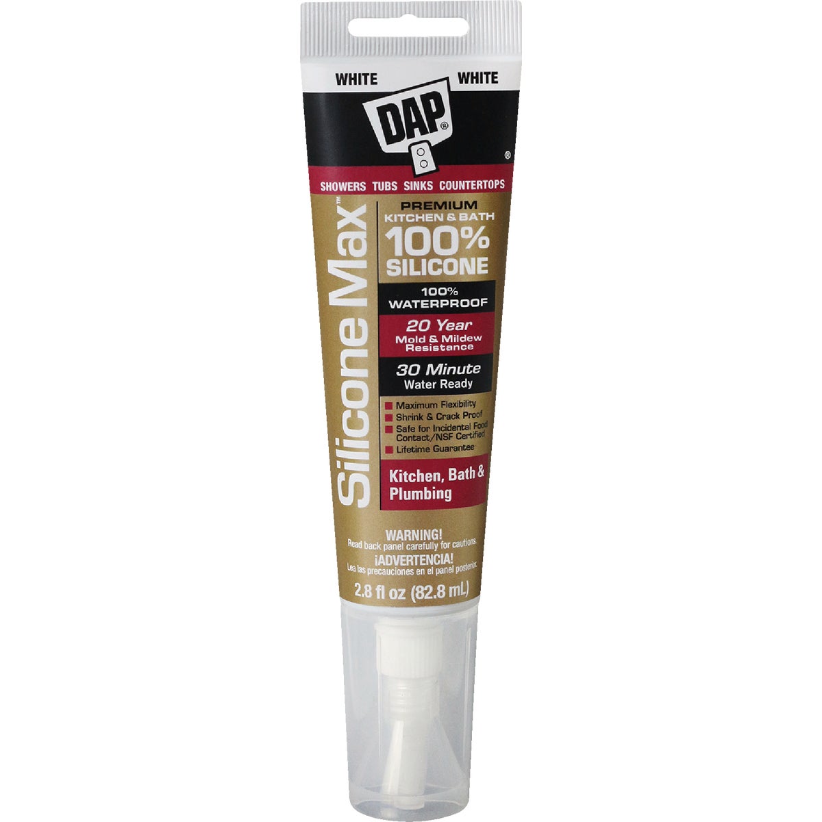 DAP Silicone Max 2.8 Oz. White Premium Kitchen, Bath & Plumbing 100% Silicone Sealant Image 1