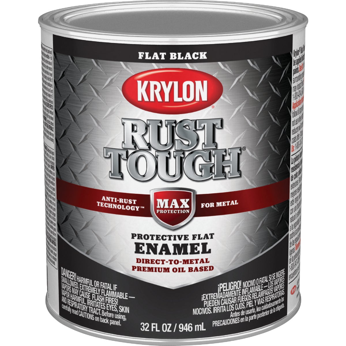 Krylon Rust Tough DTM Oil-Based Flat Rust Control Enamel, Black, 1 Qt.