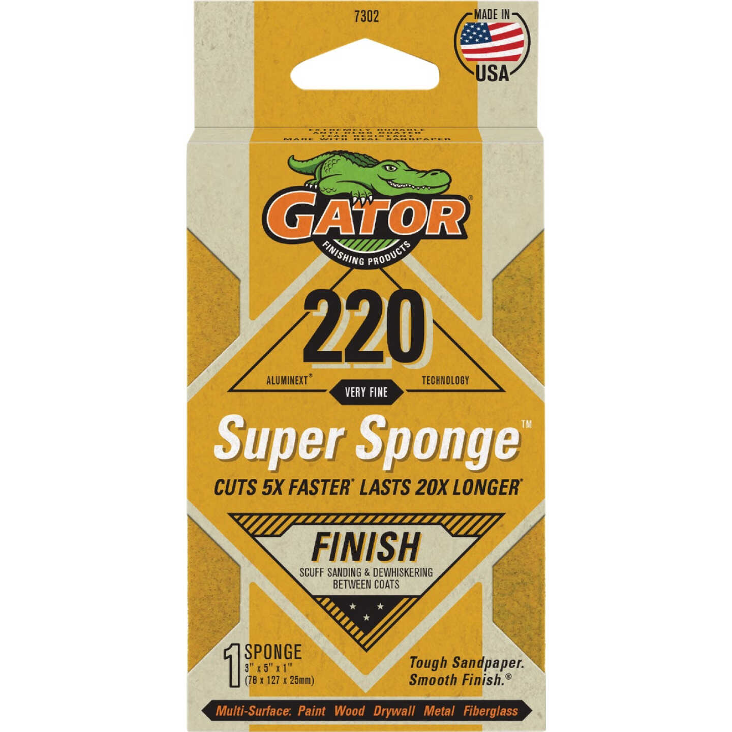 Gator Large 3 In. x 5 In. x 1 In. 120-Grit EZ123 Jumbo Sanding Sponge Image 1