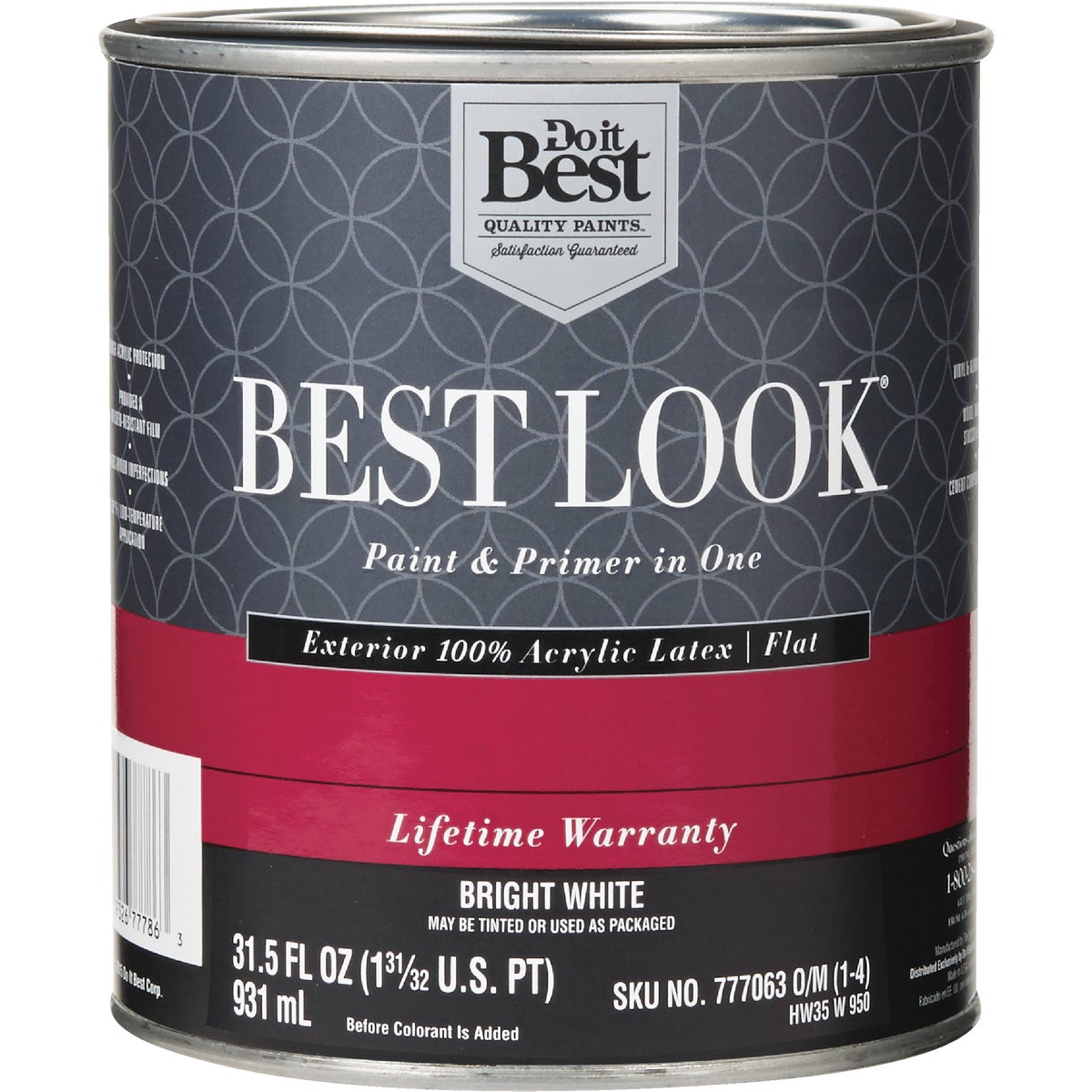 Best Look 100% Acrylic Latex Premium Paint & Primer In One Flat Exterior House Paint, Bright White, 1 Qt.