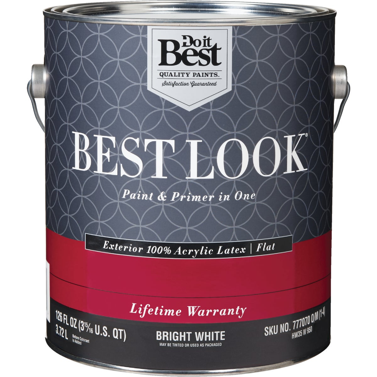 Best Look 100% Acrylic Latex Premium Paint & Primer In One Flat Exterior House Paint, Bright White, 1 Gal.