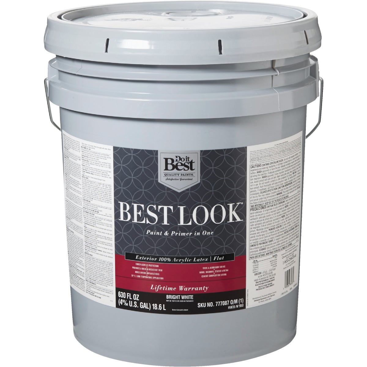 Best Look 100% Acrylic Latex Premium Paint & Primer In One Flat Exterior House Paint, Bright White, 5 Gal.