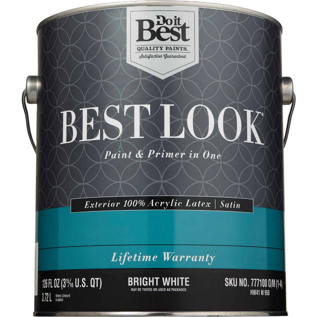 Best Look 100% Acrylic Latex Premium Paint & Primer In One Satin Exterior House Paint, Bright White, 1 Gal. Image 2
