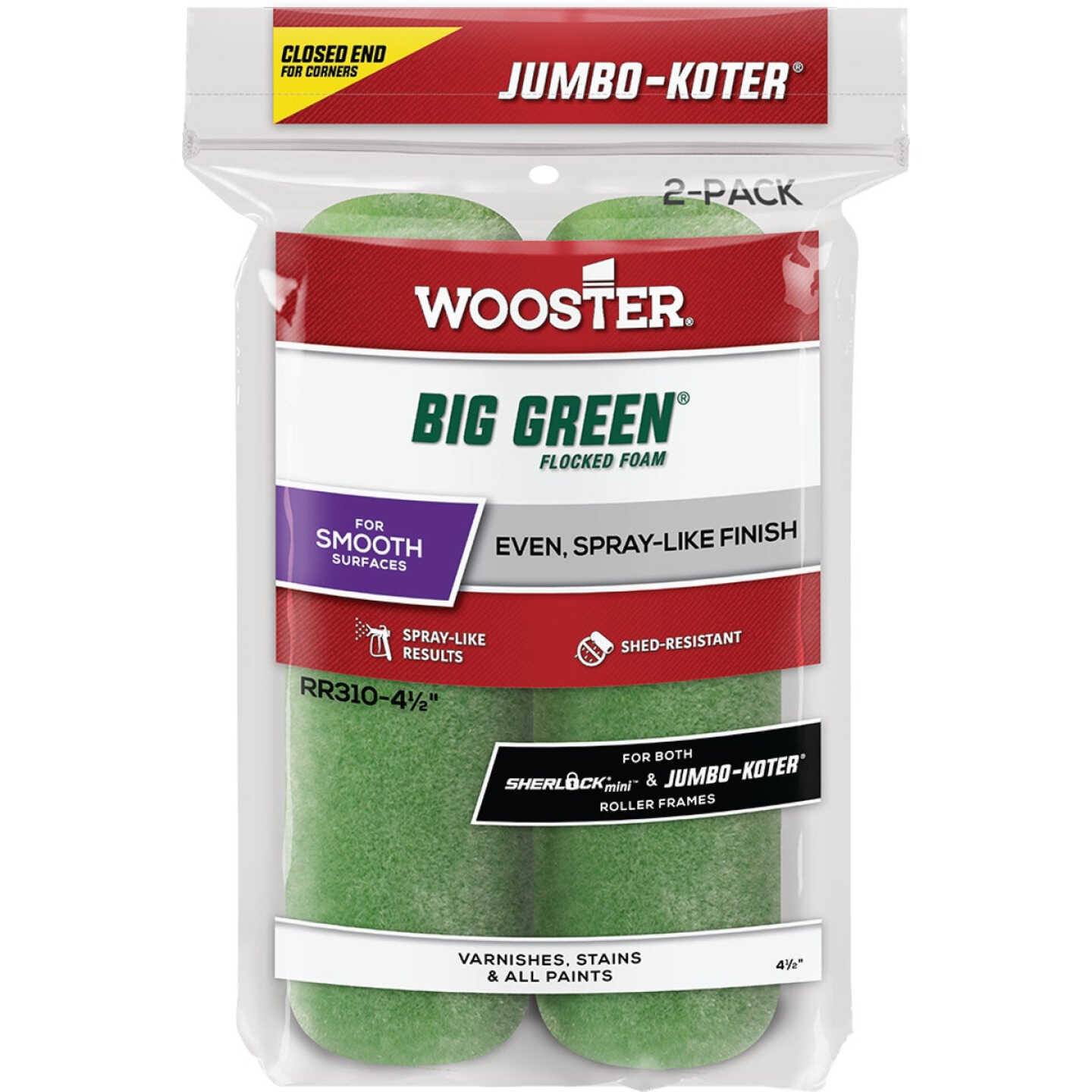 Wooster Jumbo-Koter 4-1/2 In. x 3/8 In. Flocked Mini Foam Roller Cover (2-Pack) Image 1