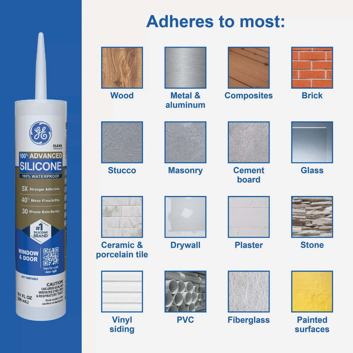 GE Advanced Silicone Window & Door Sealant, Brown, 10.1  Oz. Cartridge Image 6