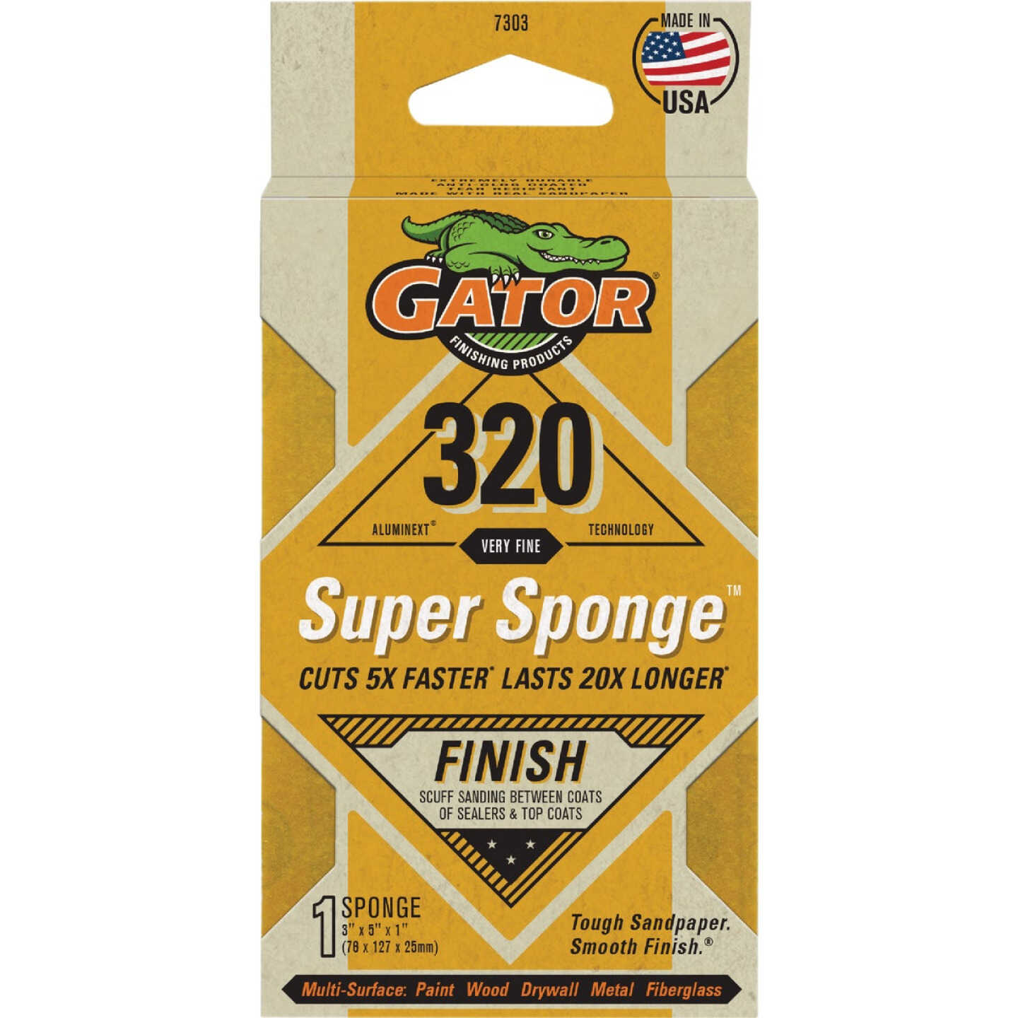 Gator Large 3 In. x 5 In. x 1 In. 320-Grit EZ123 Jumbo Sanding Sponge Image 1