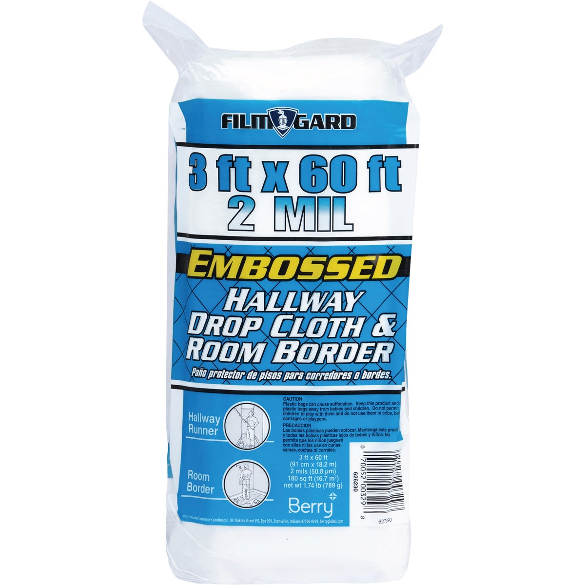 Film-Gard 3 In. x 60 Ft. 2-Mil Embossed Drop Cloth Image 2