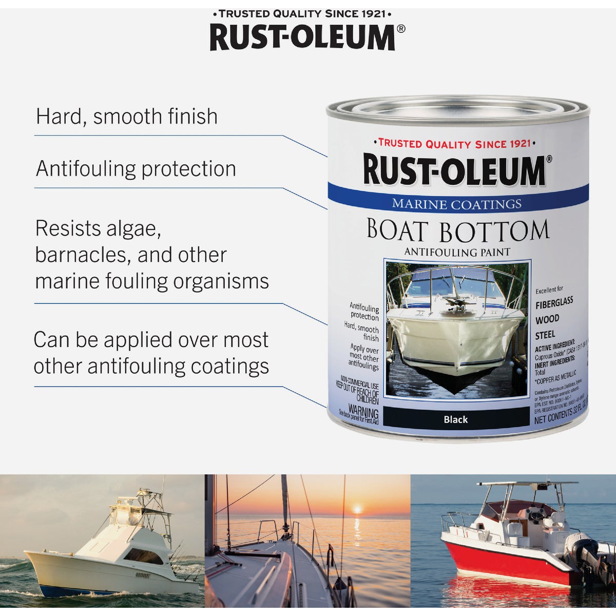 Rust-Oleum Marine Boat Bottom Antifouling Paint, Blue, 1 Qt. Image 2