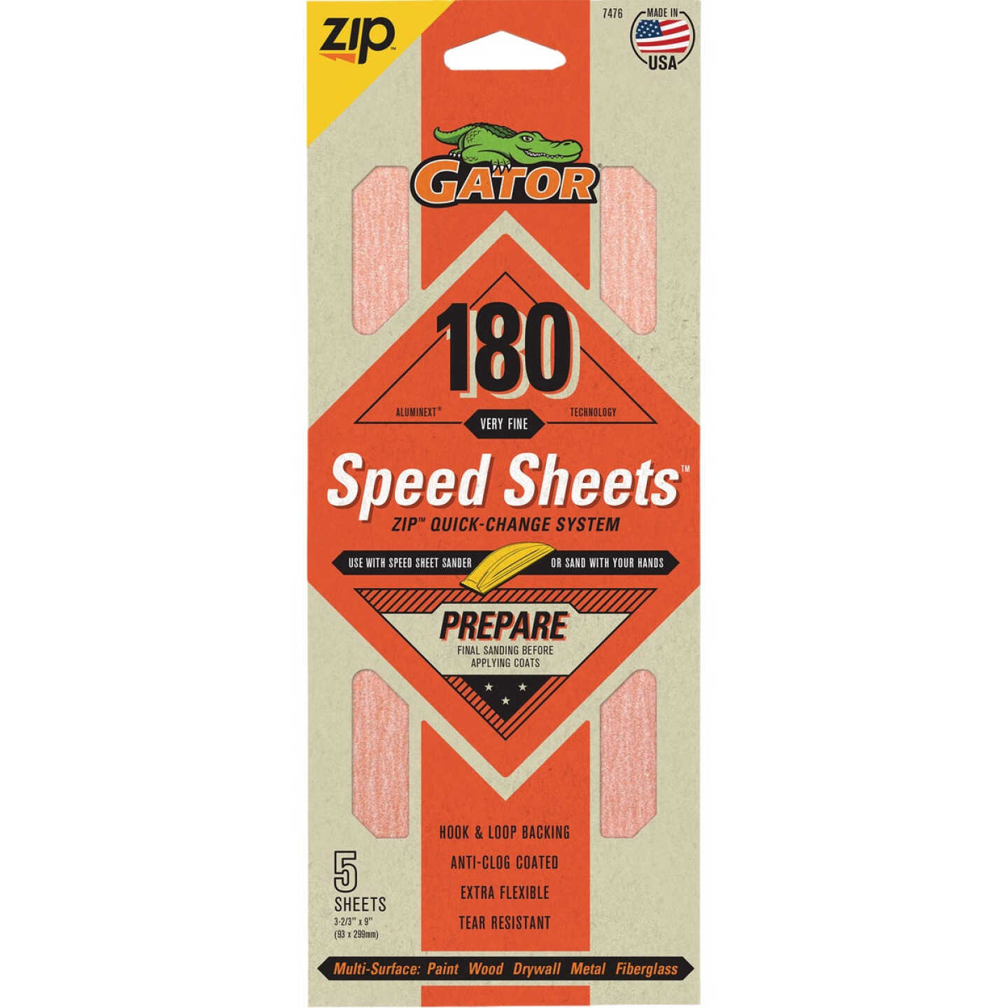 Gator Grit 3 In. x 9 In. Medium ZIP Speed Sheet, 180 Grit (5-Pack) Image 1