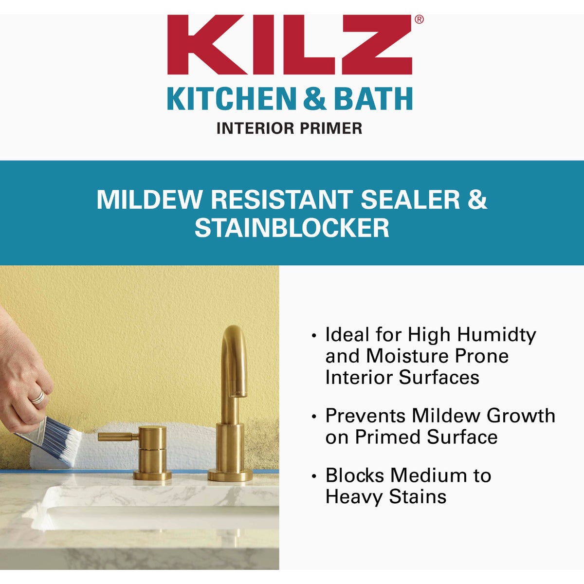 KILZ Kitchen & Bath Mildew-Resistant Water-Based Interior Primer, 1 Qt. Image 2
