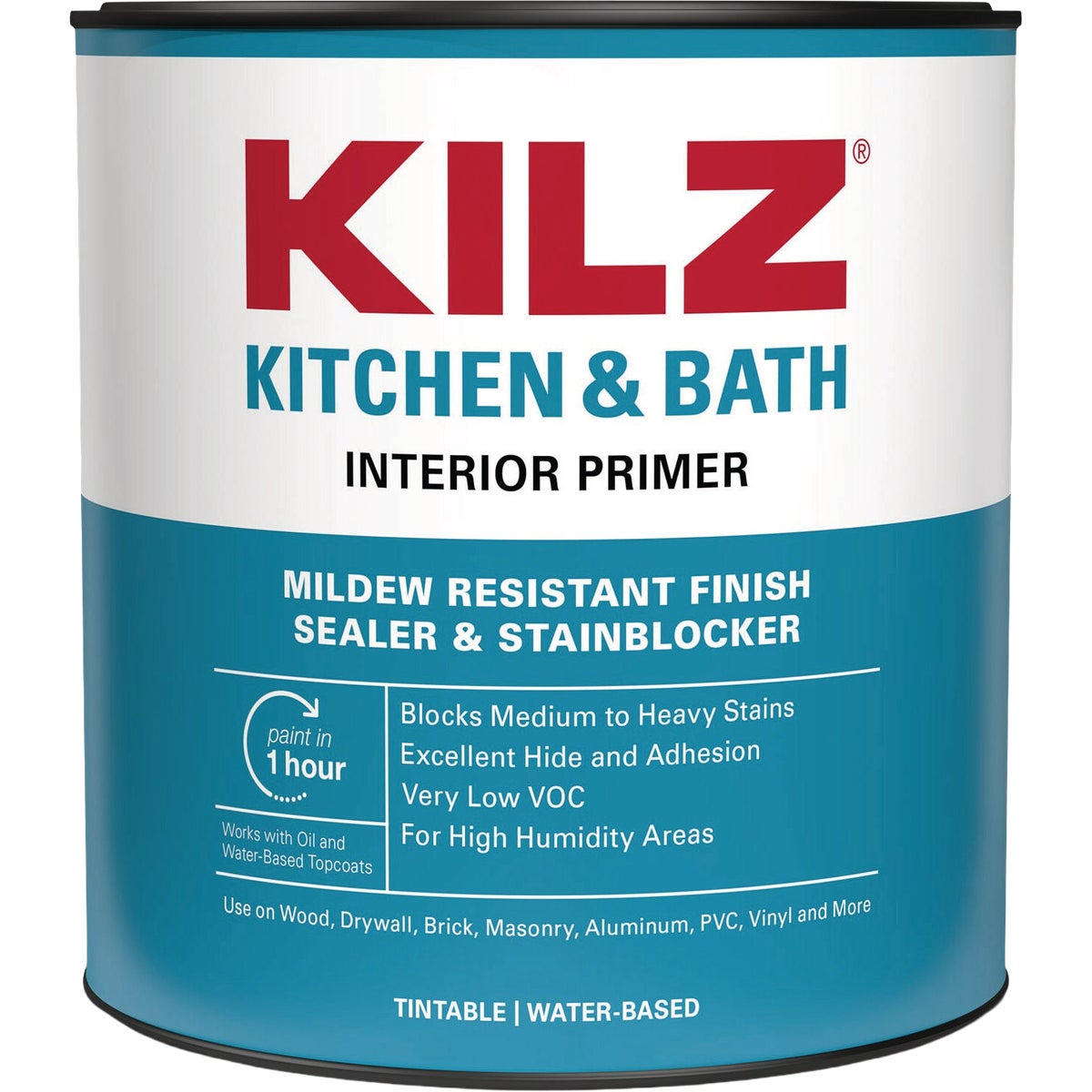 KILZ Kitchen & Bath Mildew-Resistant Water-Based Interior Primer, 1 Qt.