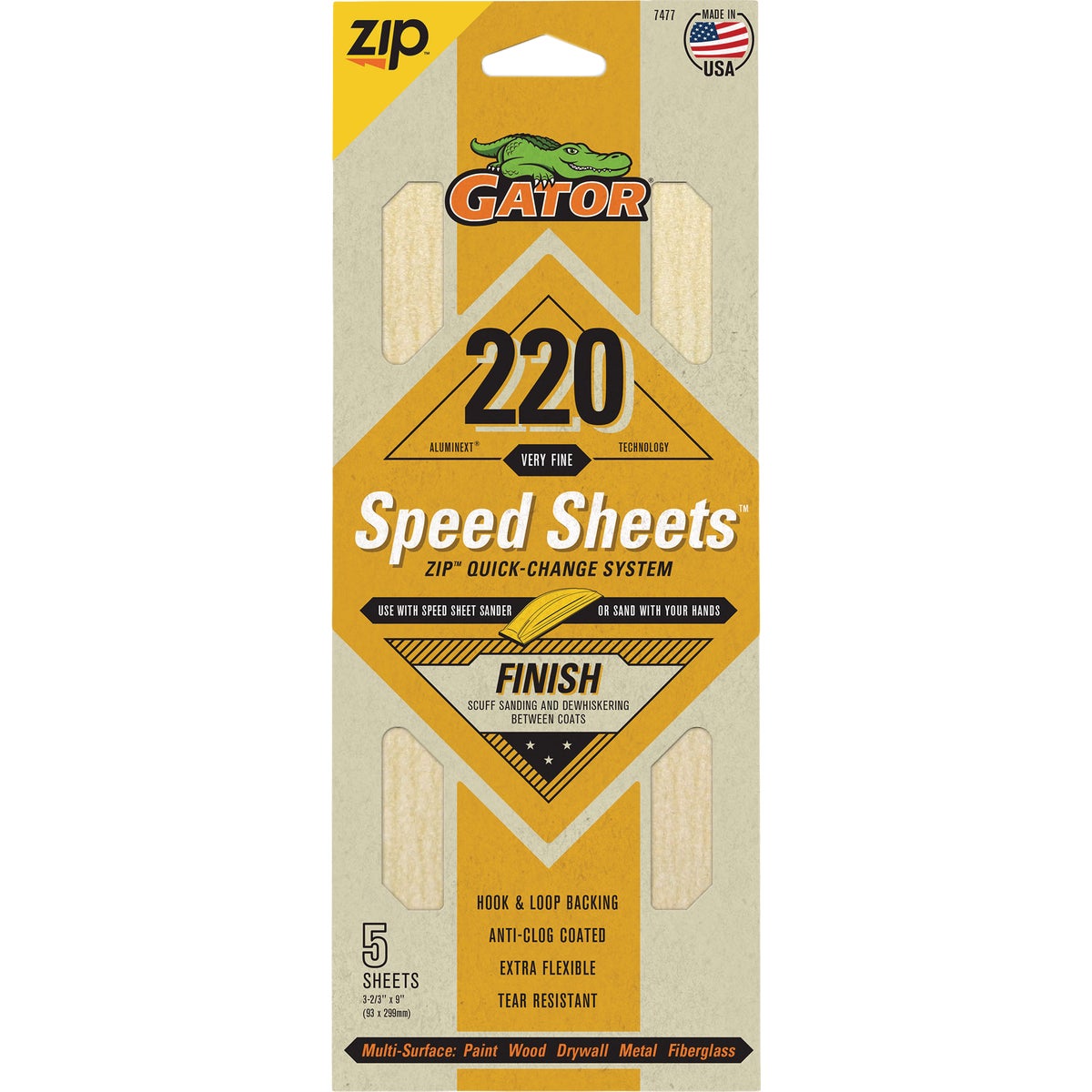 Gator Grit 3 In. x 9 In. Fine ZIP Speed Sheet, 220 Grit (5-Pack)