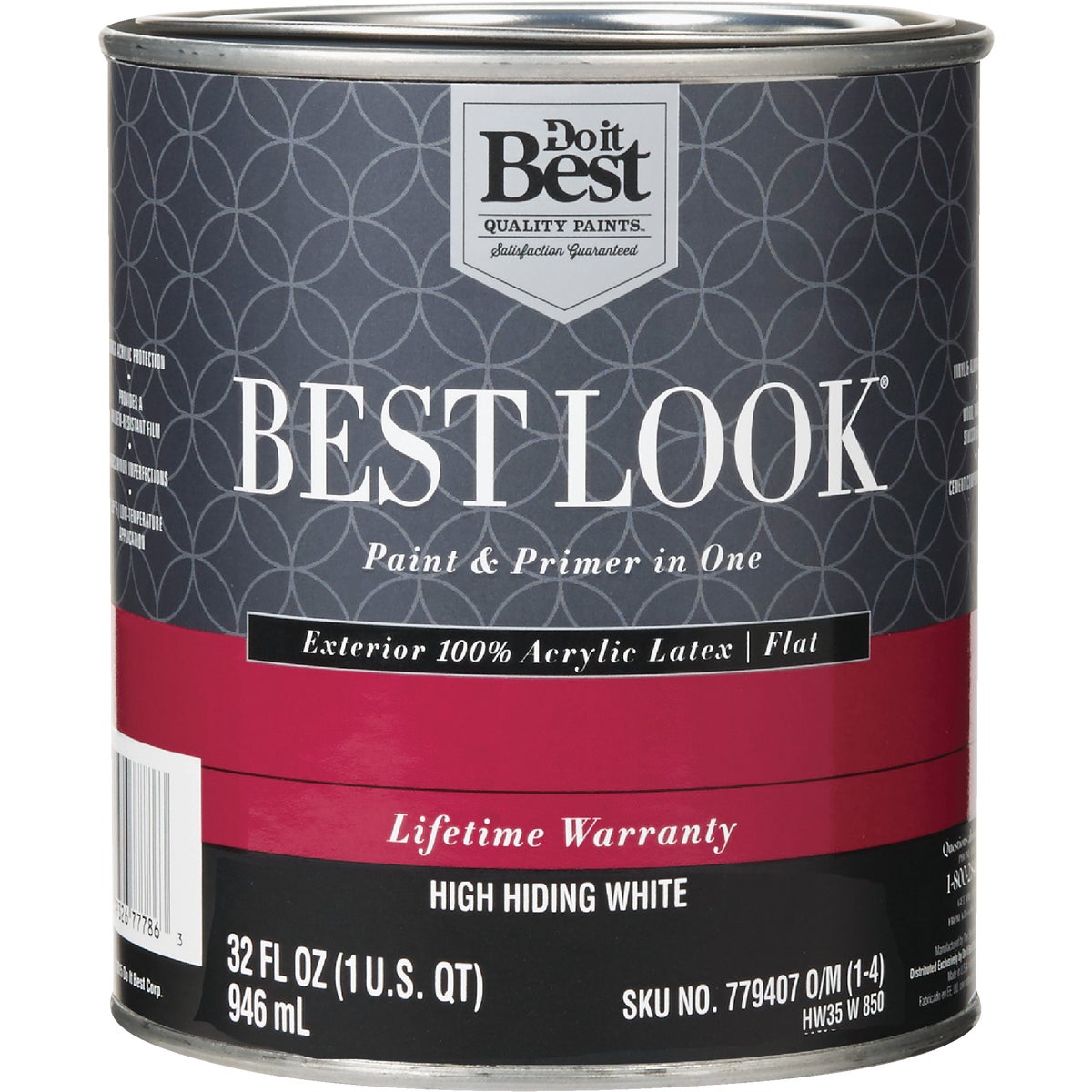 Best Look 100% Acrylic Latex Premium Paint & Primer In One Flat Exterior House Paint, High Hiding White, 1 Qt.