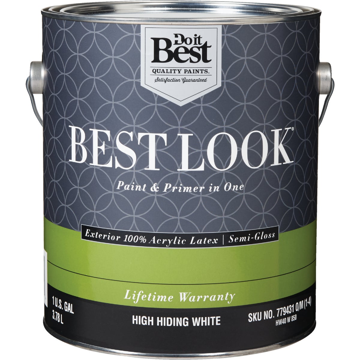 Best Look 100% Acrylic Latex Premium Paint & Primer In One Semi-Gloss Exterior House Paint, High Hiding White, 1 Gal.