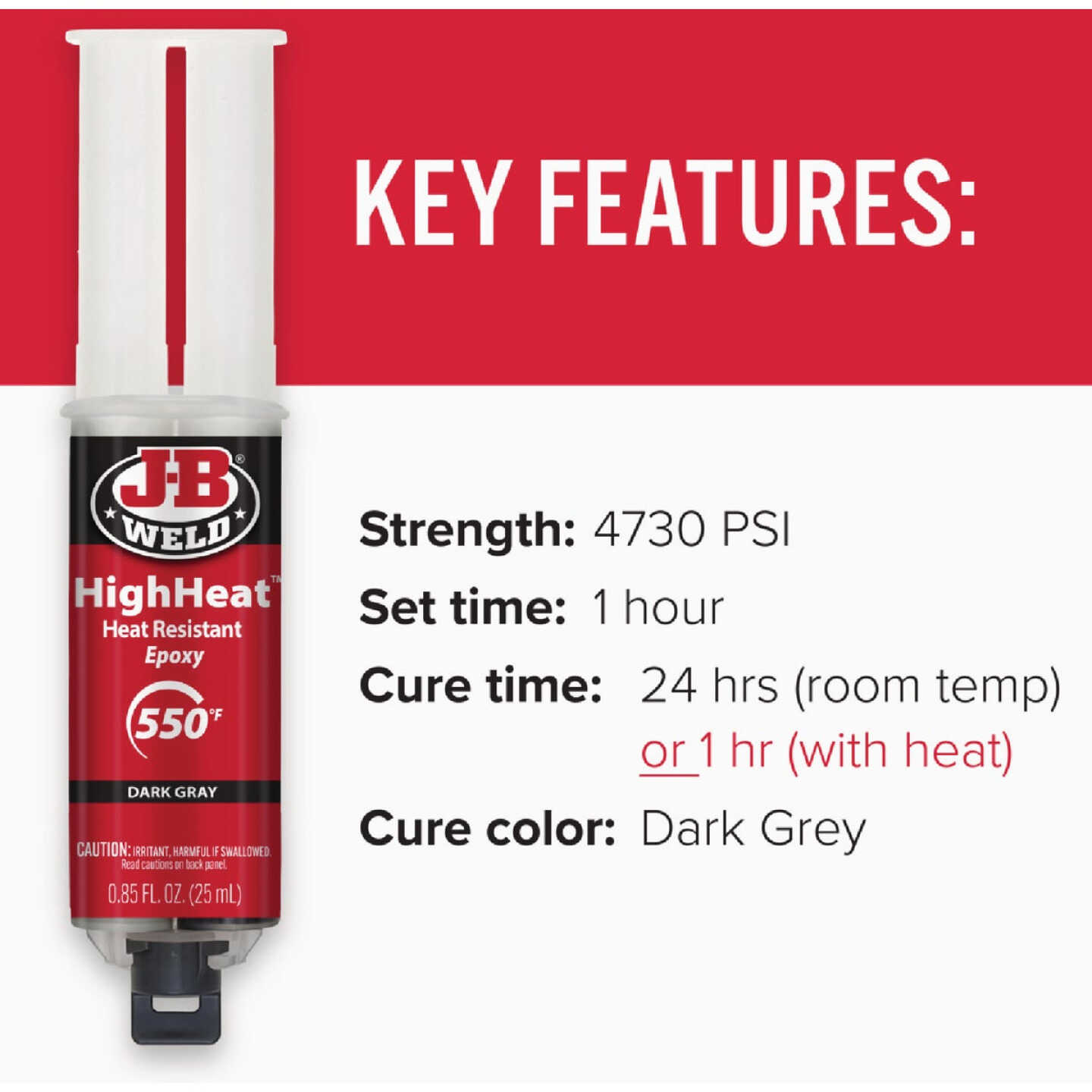 J-B Weld 0.85 Oz. HighHeat Heat Resistant Epoxy, Syringe Image 3