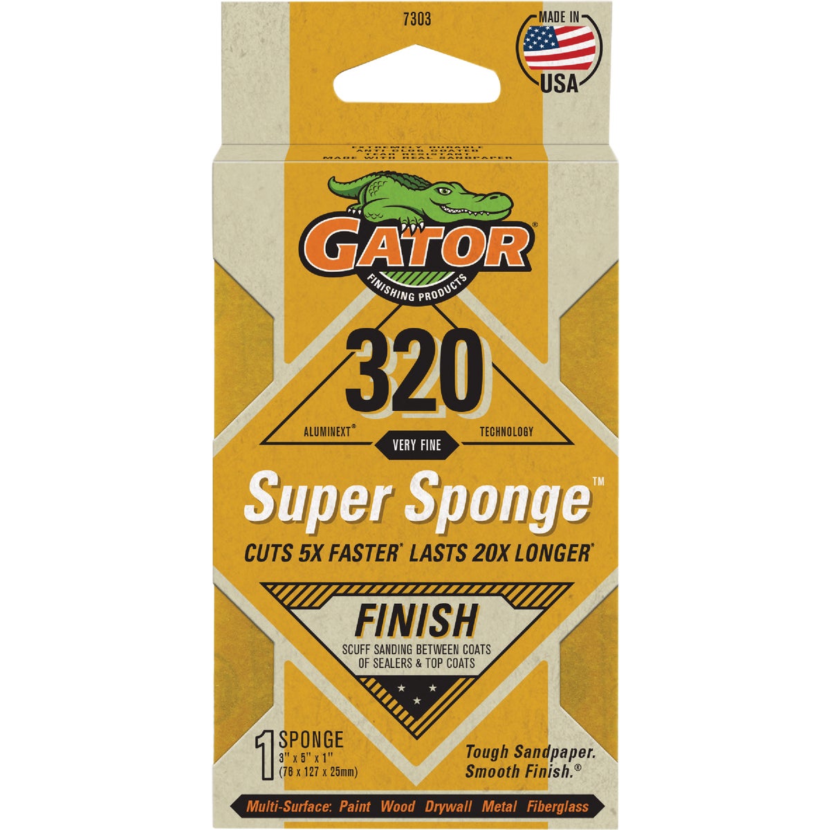 Gator 3 In. x 5 In. x 1 In. Fine 400 Grit EZ123 Premium Sanding Sponge