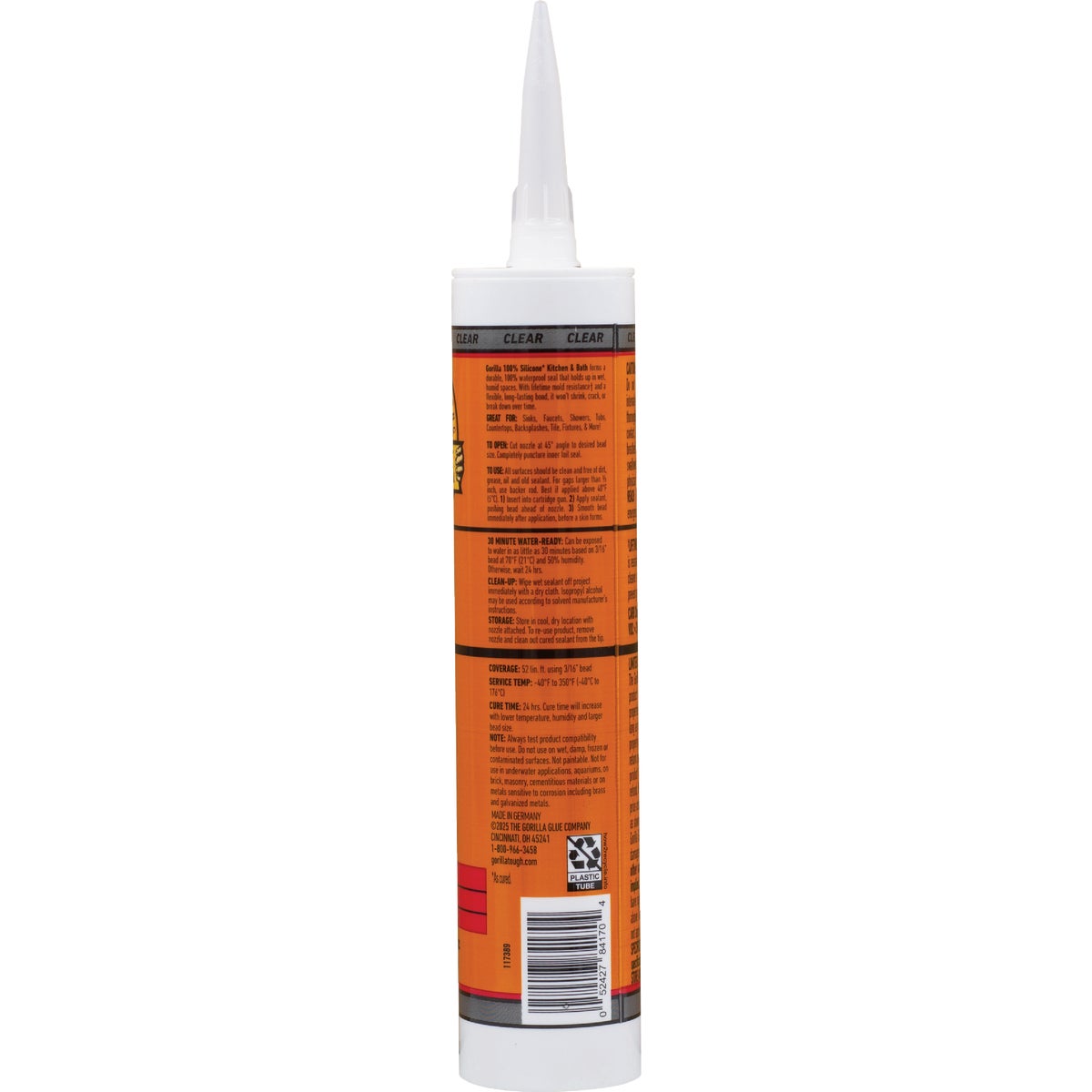 Gorilla 10 Oz. Kitchen & Bath Silicone Sealant Cartridge, Clear Image 2