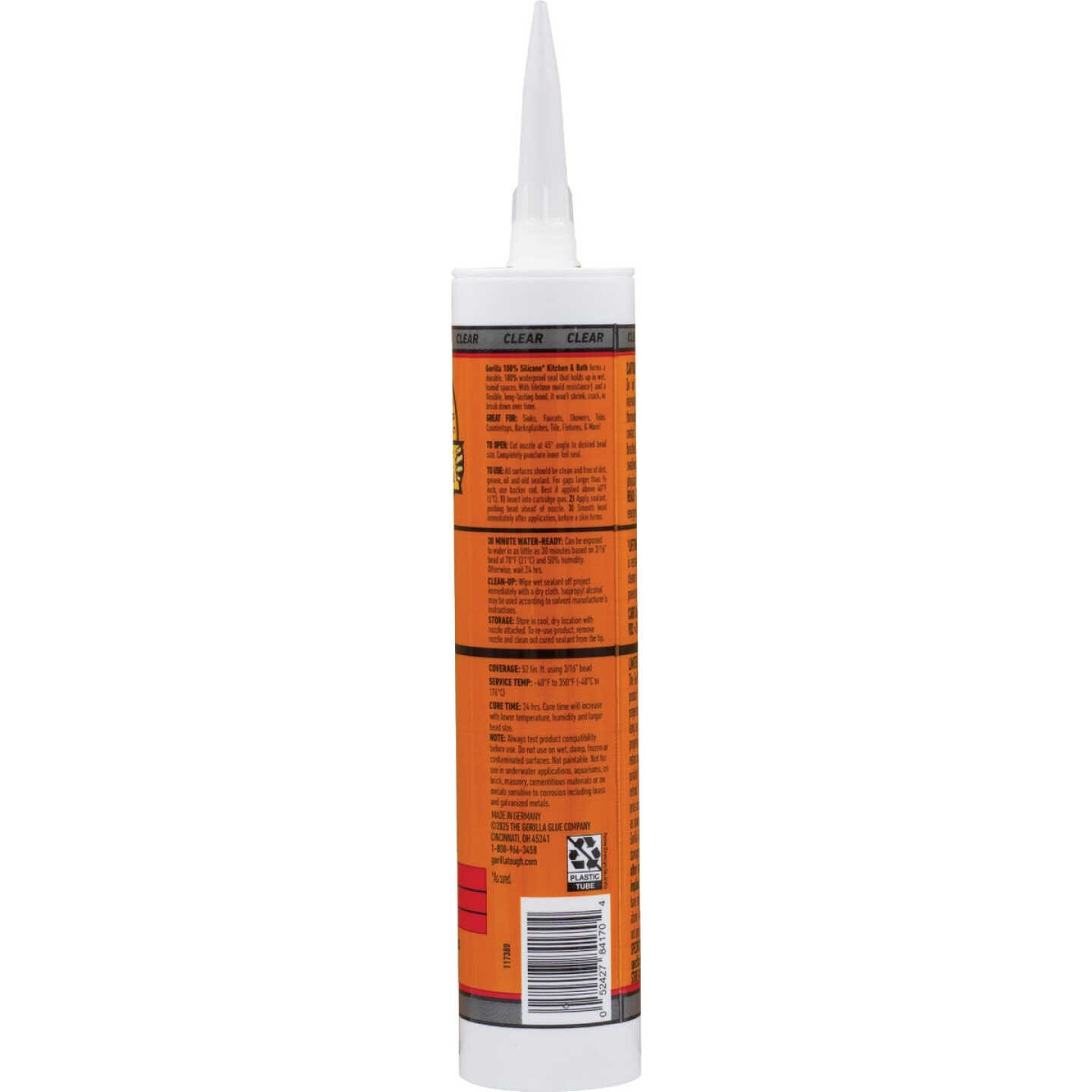 Gorilla 10 Oz. Kitchen & Bath Silicone Sealant Cartridge, Clear Image 2