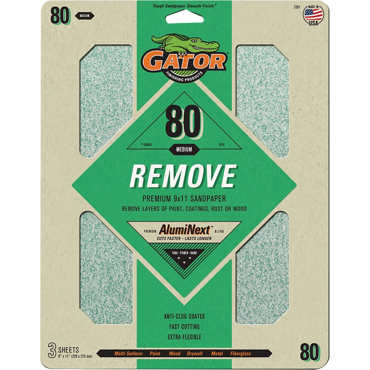 Gator 9 In. x 11 In. 80-Grit Sandpaper Sheet (3-Pack)