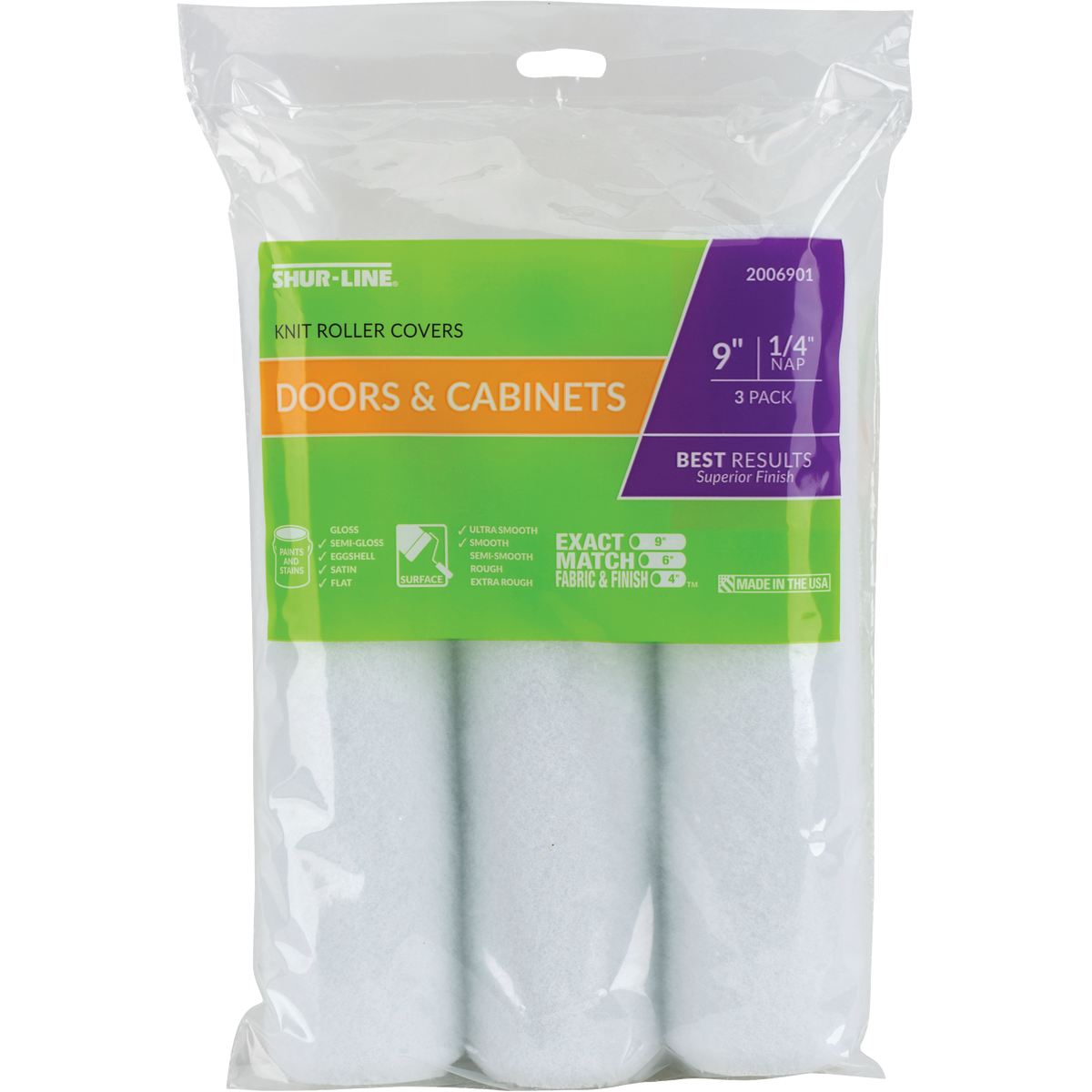 Shur-Line Shur-Flow 9 In. x 1/4 In. Paint & Primer Knit Fabric Roller Cover (3-Pack)