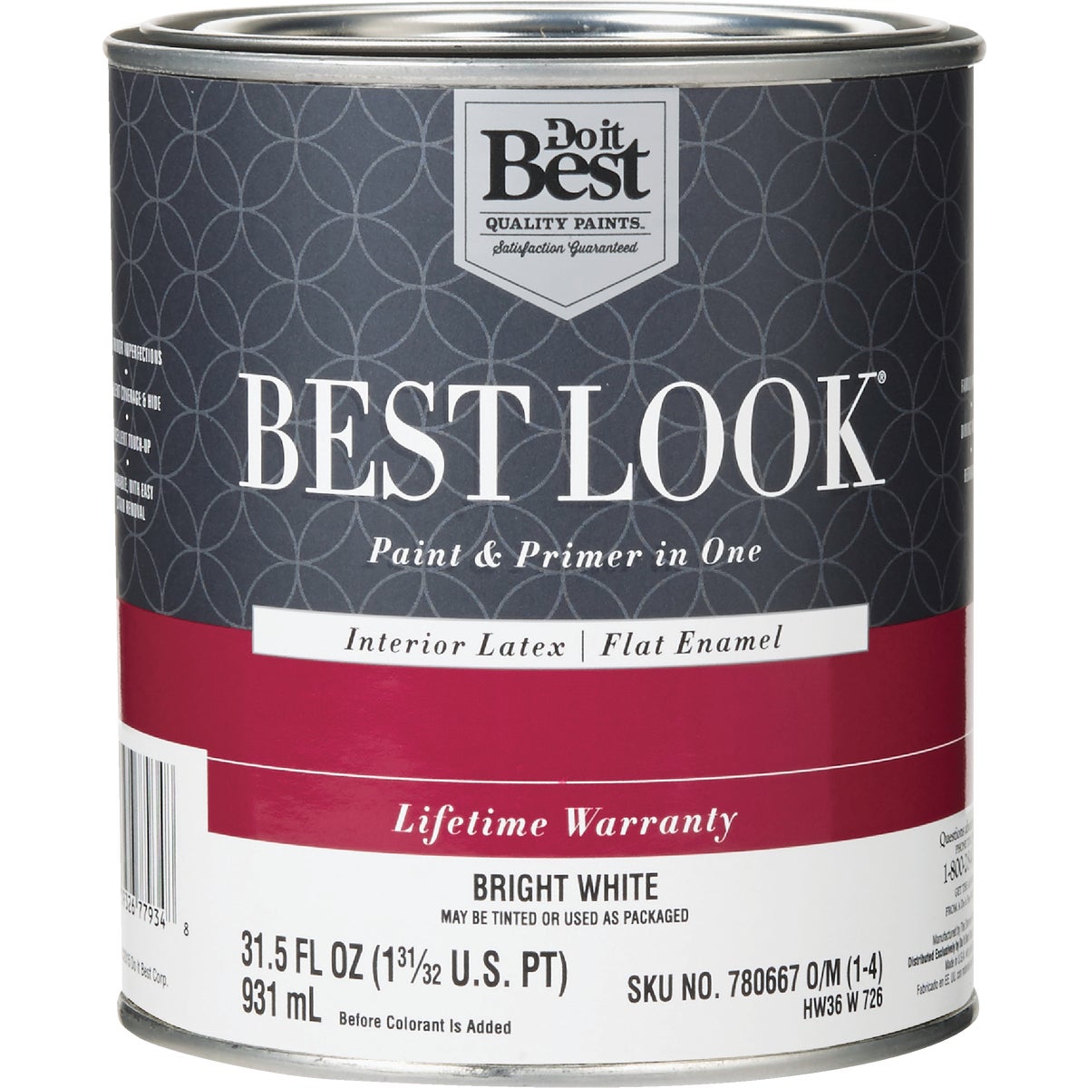 Best Look Latex Premium Paint & Primer In One Flat Enamel Interior Wall Paint, Bright White, 1 Qt.