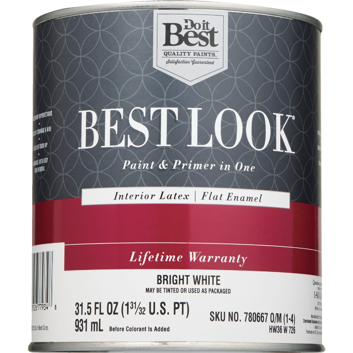 Best Look Latex Premium Paint & Primer In One Flat Enamel Interior Wall Paint, Bright White, 1 Qt. Image 2