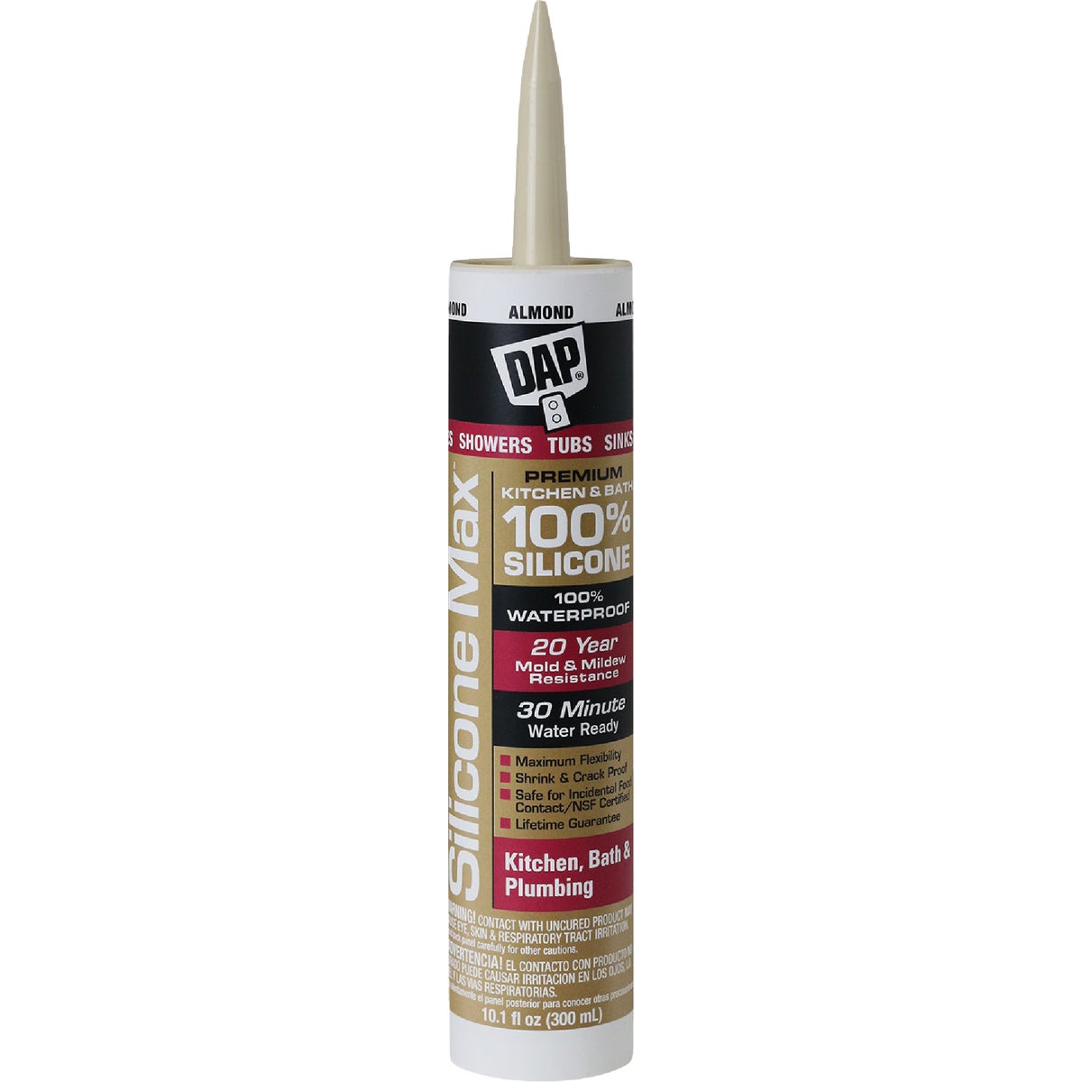 DAP Silicone Max 10.1 Oz. Almond Premium Kitchen, Bath & Plumbing 100% Silicone Sealant Image 1