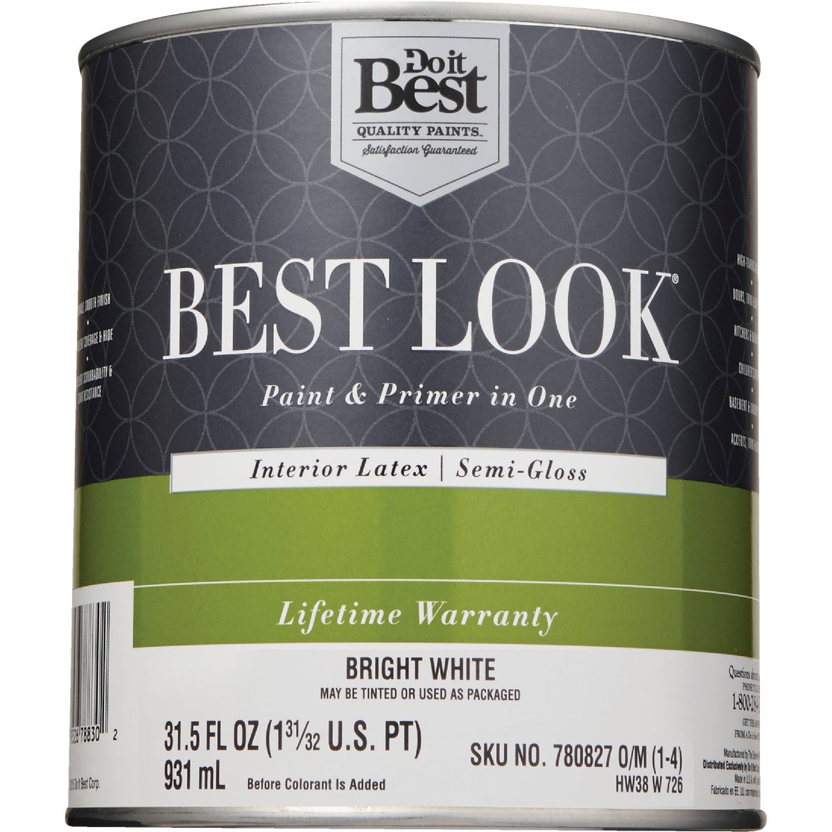 Best Look Latex Premium Paint & Primer In One Semi-Gloss Interior Wall Paint, Bright White, 1 Qt. Image 2