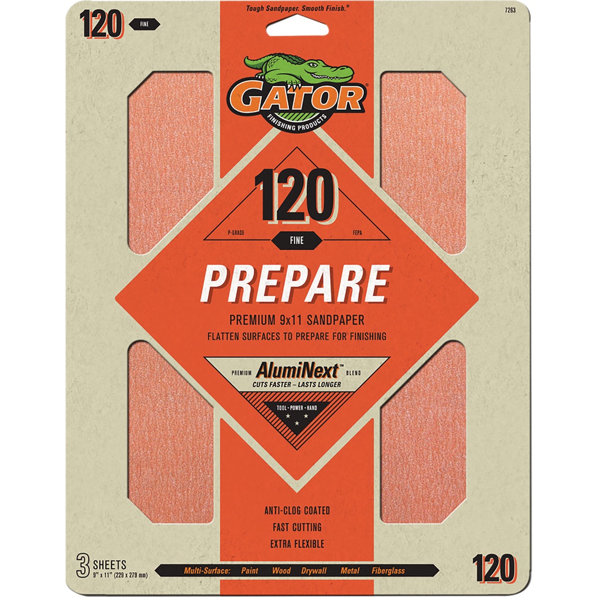 Gator 9 In. x 11 In. 120-Grit Sandpaper Sheet (3-Pack)