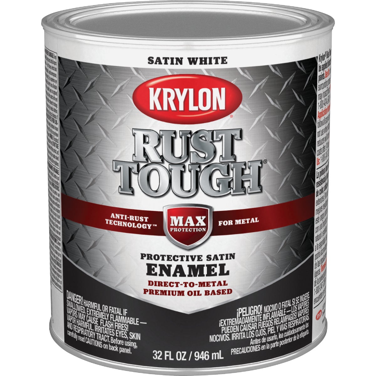 Krylon Rust Tough DTM Oil-Based Satin Rust Control Enamel, White, 1 Qt.