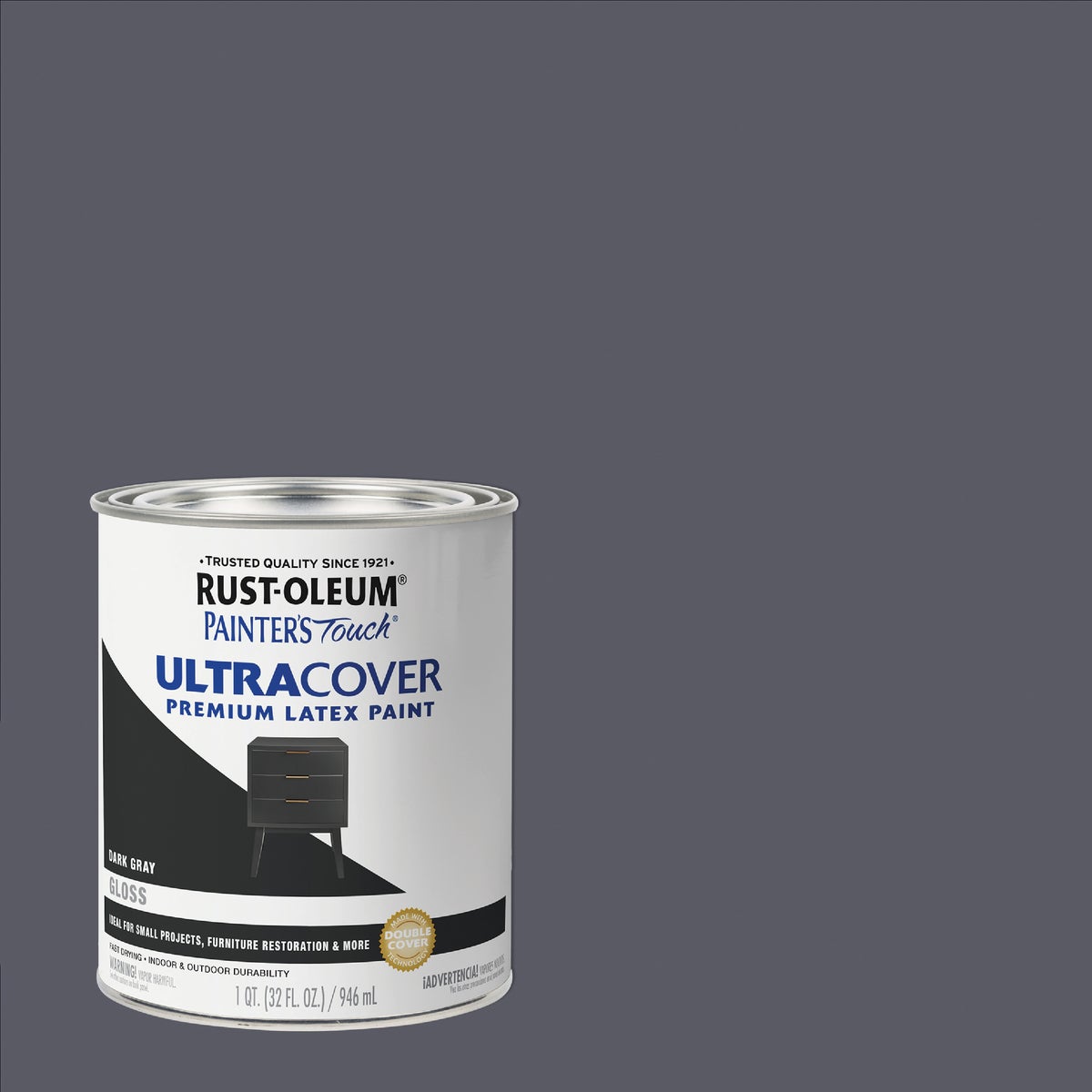 Rust-Oleum Painter's Touch 2X Ultra Cover Premium Latex Paint, Gloss Dark Gray, 1 Qt.