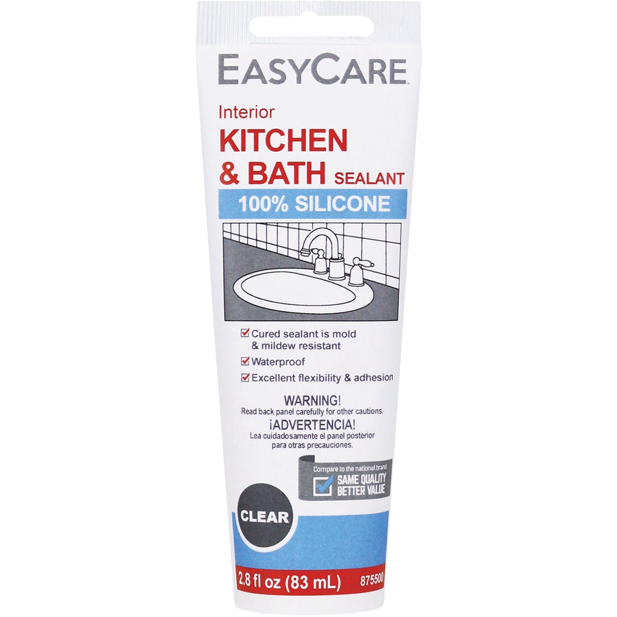 EasyCare 2.8 Oz. Clear Kitchen & Bath Silicone Sealant