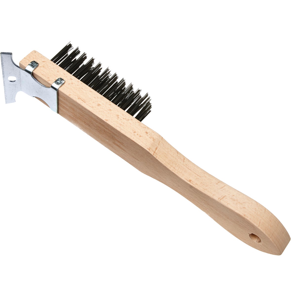 Master Painter Straight Wood Handle Wire Brush with Scraper
