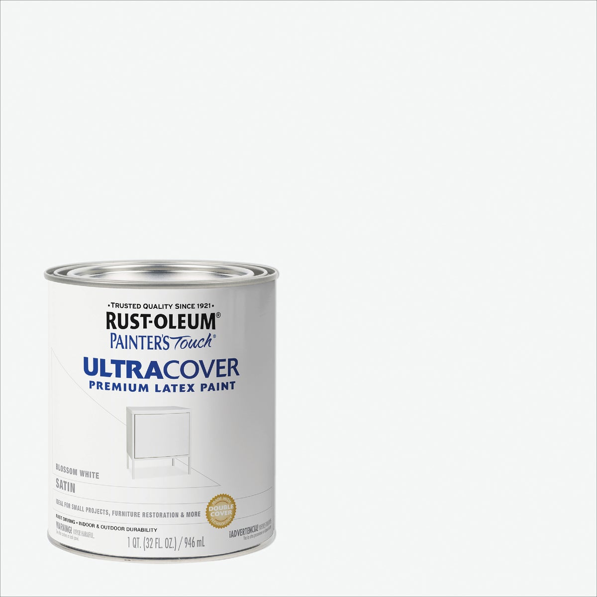 Rust-Oleum Painter's Touch 2X Ultra Cover Premium Latex Paint, Satin Blossom White, 1 Qt.