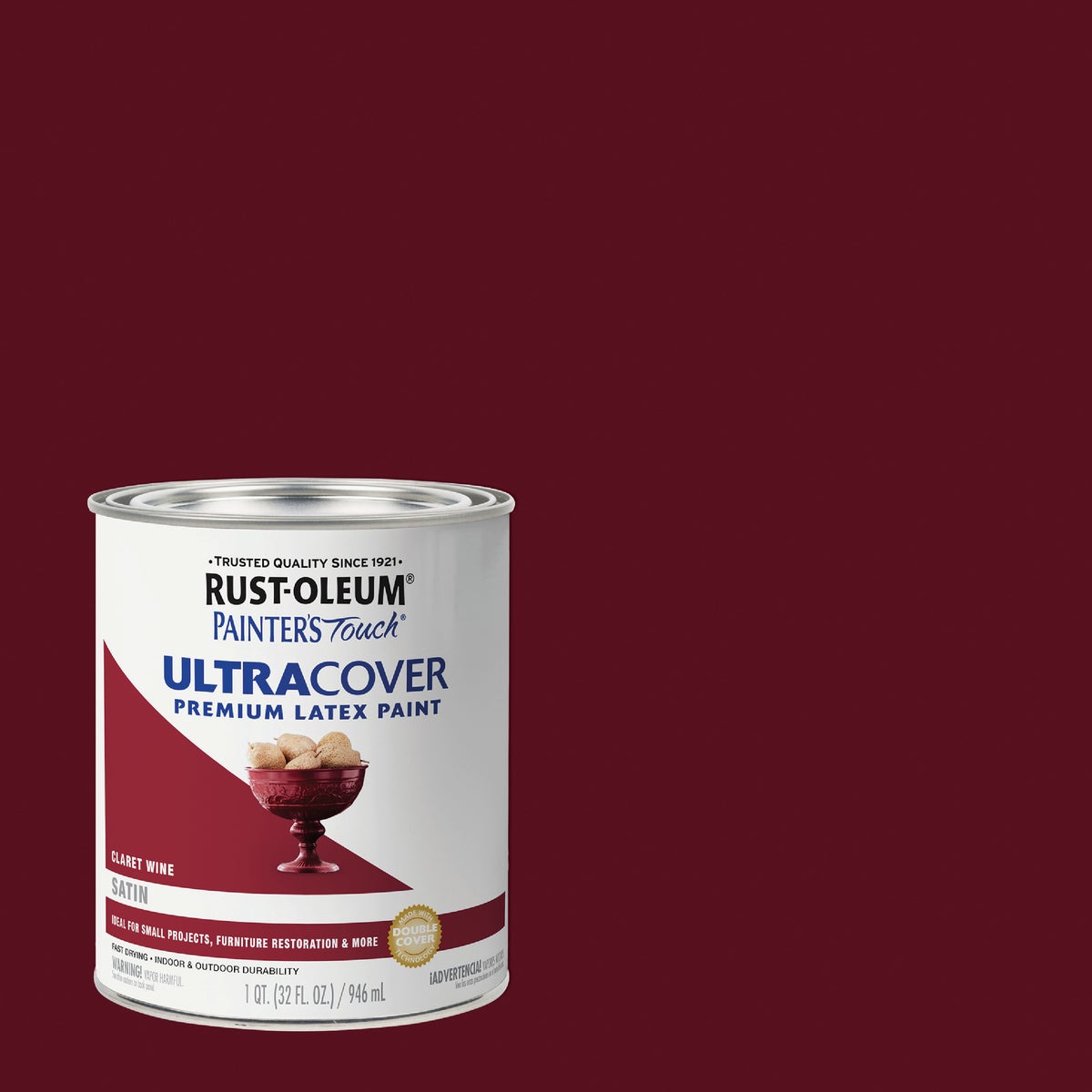 Rust-Oleum Painter's Touch 2X Ultra Cover Premium Latex Paint, Satin Claret Wine, 1 Qt.