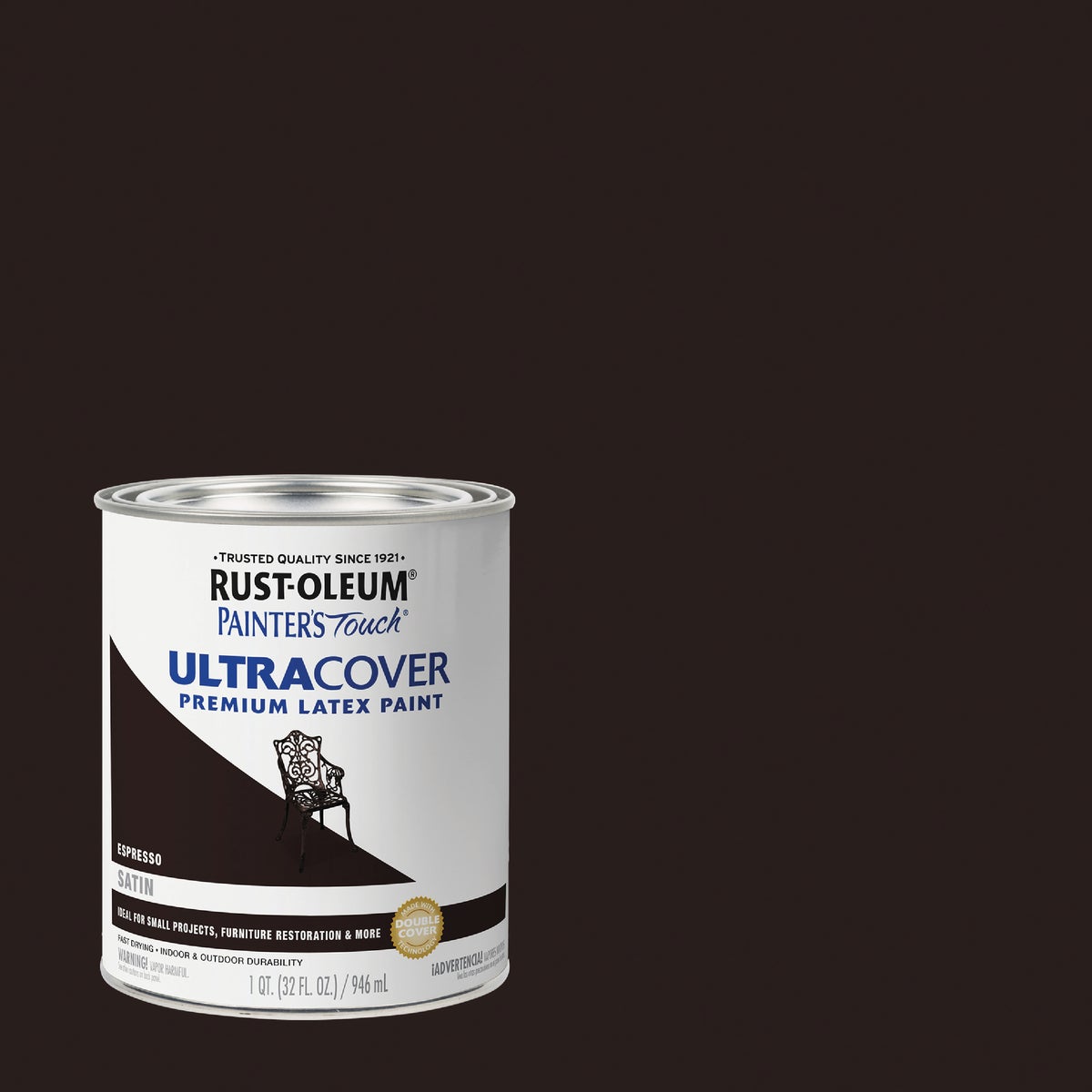 Rust-Oleum Painter's Touch 2X Ultra Cover Premium Latex Paint, Satin Espresso, 1 Qt.