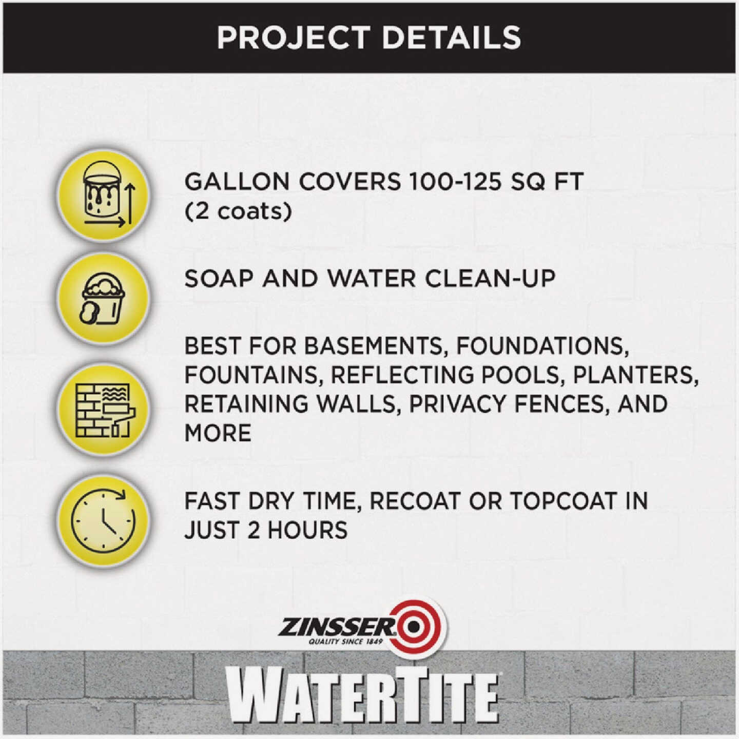 Zinsser WaterTite White General Purpose Waterproofing Paint, 5 Gal. Image 2